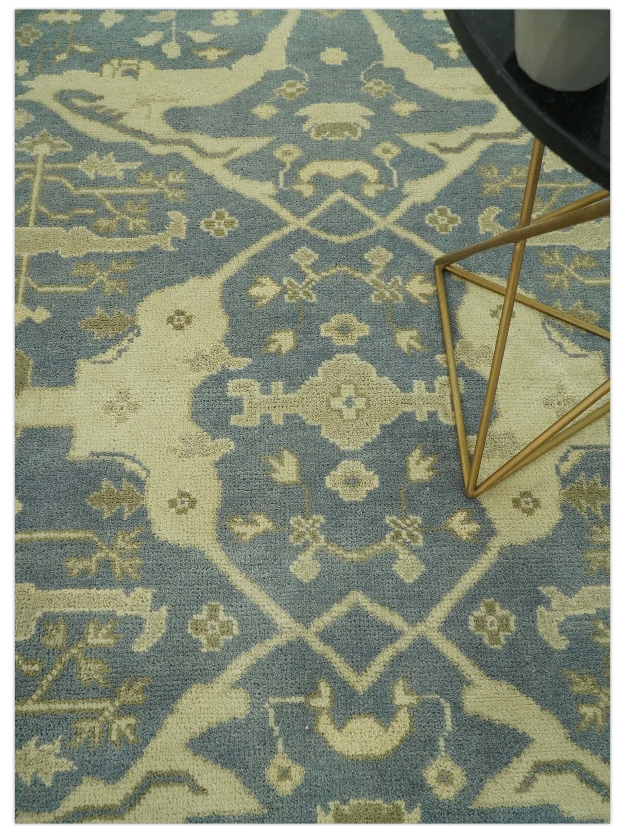 Charcoal, Beige and Olive 6x9 Hand Knotted Traditional Oriental Oushak wool rug