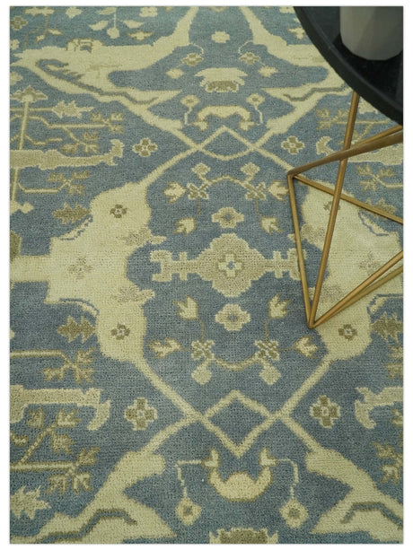 Charcoal, Beige and Olive 6x9 Hand Knotted Traditional Oriental Oushak wool rug