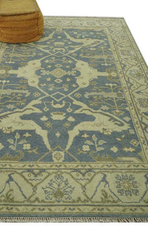 Charcoal, Beige and Olive 6x9 Hand Knotted Traditional Oriental Oushak wool rug