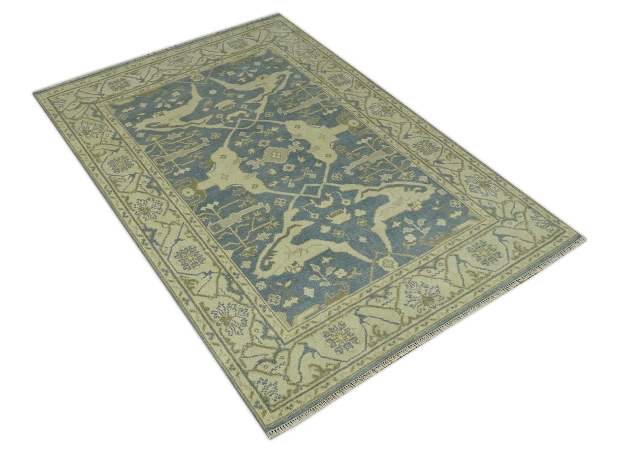 Charcoal, Beige and Olive 6x9 Hand Knotted Traditional Oriental Oushak wool rug