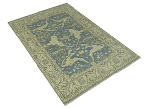 Charcoal, Beige and Olive 6x9 Hand Knotted Traditional Oriental Oushak wool rug