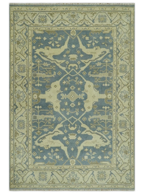 Charcoal, Beige and Olive 6x9 Hand Knotted Traditional Oriental Oushak wool rug