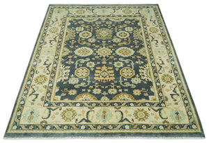 Charcoal, Beige and Olive Hand Knotted 8x10 Turkish Style Oushak Wool Area Rug