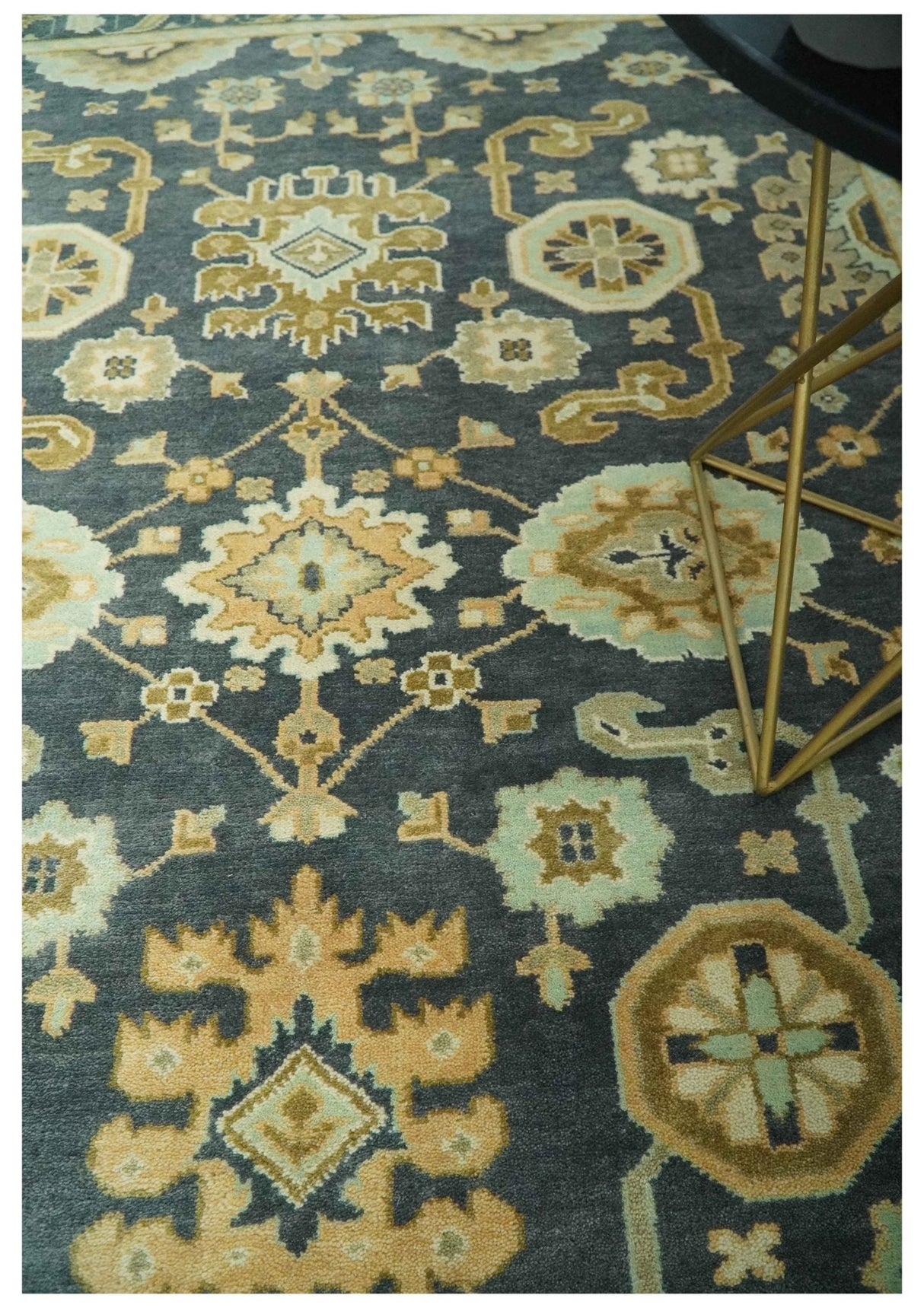 Charcoal, Beige and Olive Hand Knotted 8x10 Turkish Style Oushak Wool Area Rug