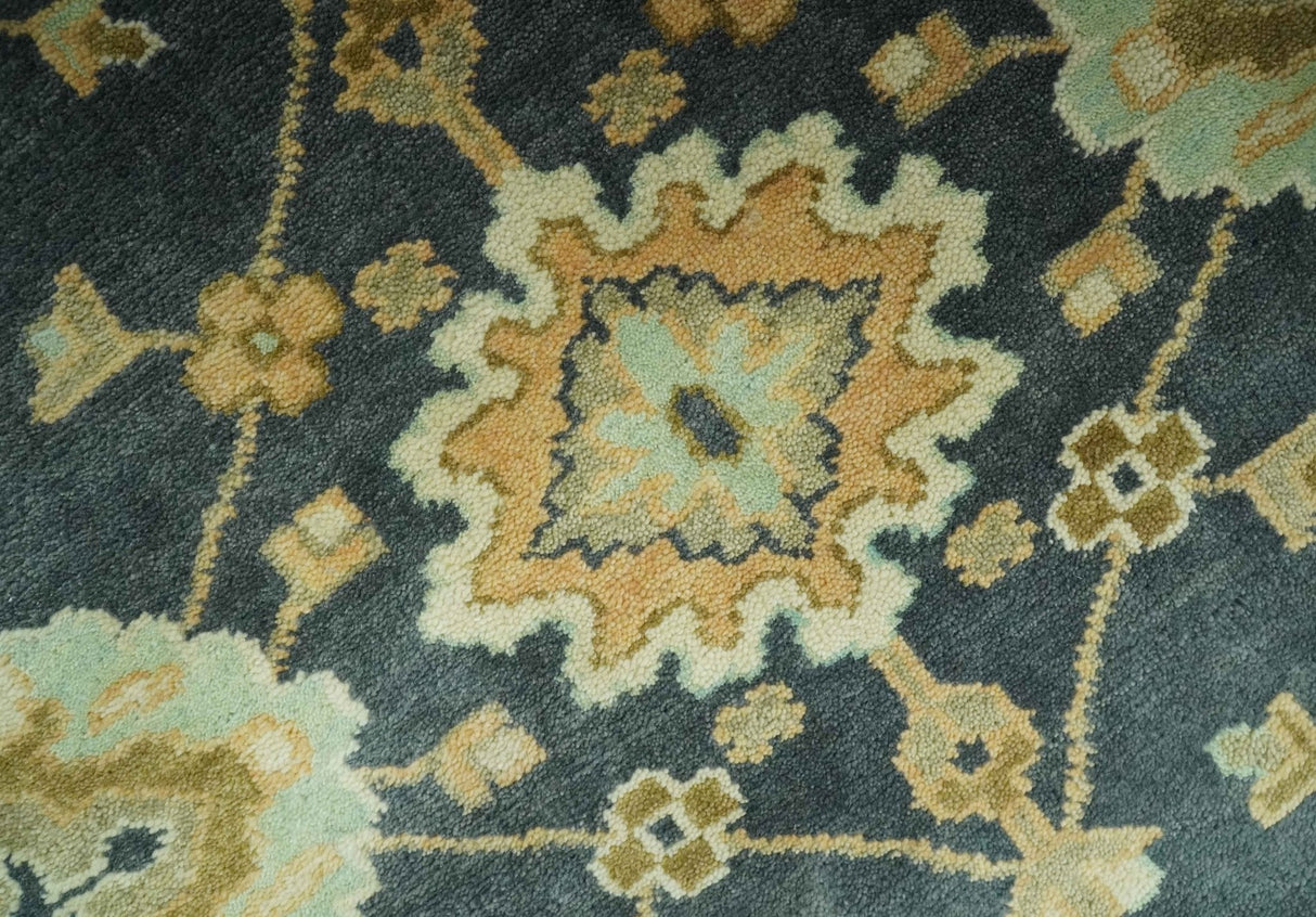 Charcoal, Beige and Olive Hand Knotted 8x10 Turkish Style Oushak Wool Area Rug