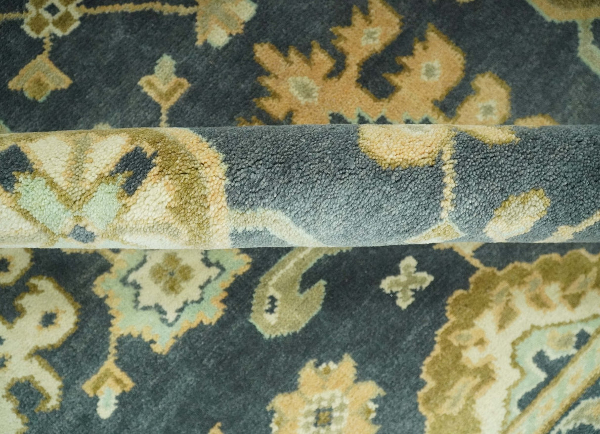 Charcoal, Beige and Olive Hand Knotted 8x10 Turkish Style Oushak Wool Area Rug