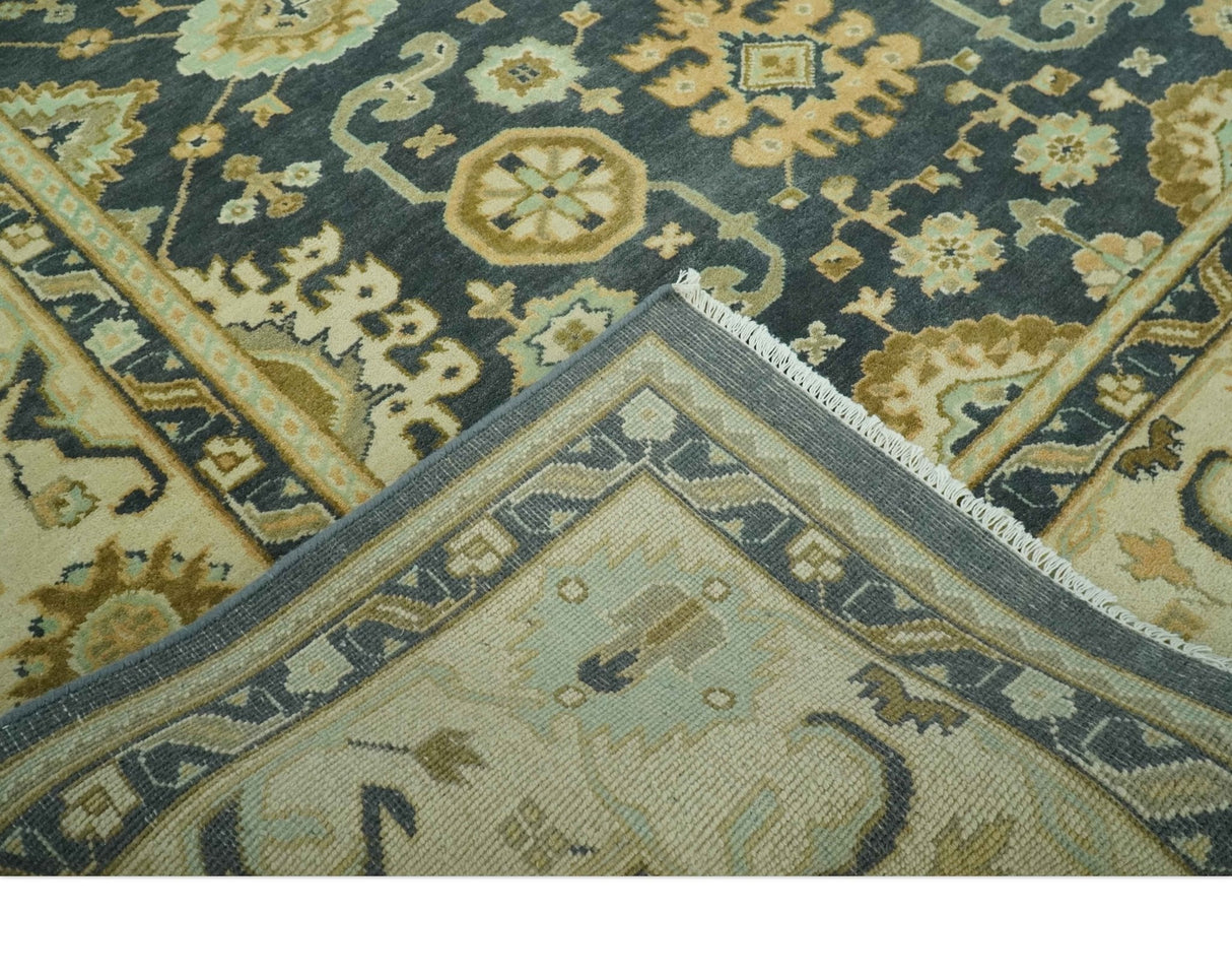 Charcoal, Beige and Olive Hand Knotted 8x10 Turkish Style Oushak Wool Area Rug