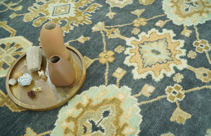 Charcoal, Beige and Olive Hand Knotted 8x10 Turkish Style Oushak Wool Area Rug