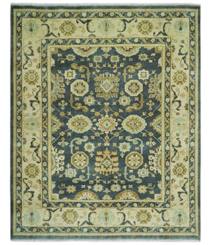 Charcoal, Beige and Olive Hand Knotted 8x10 Turkish Style Oushak Wool Area Rug