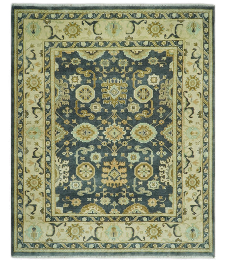 Charcoal, Beige and Olive Hand Knotted 8x10 Turkish Style Oushak Wool Area Rug