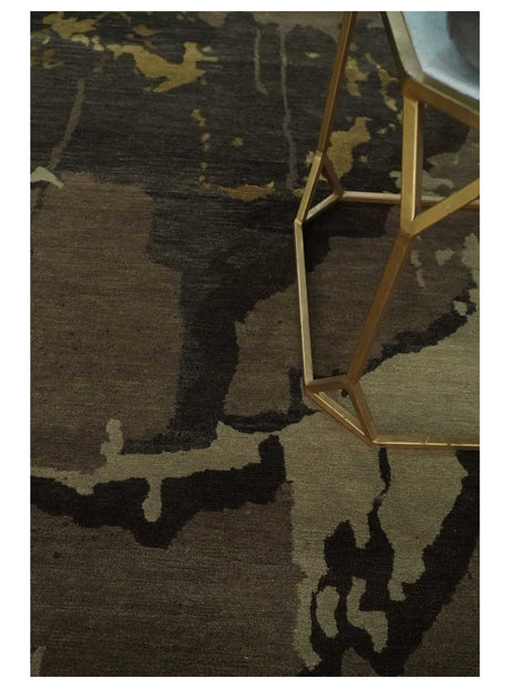 Charcoal, Brown, Beige and Olive Modern Abstract Hand loom 5x6.6 Wool And Art Silk Area Rug