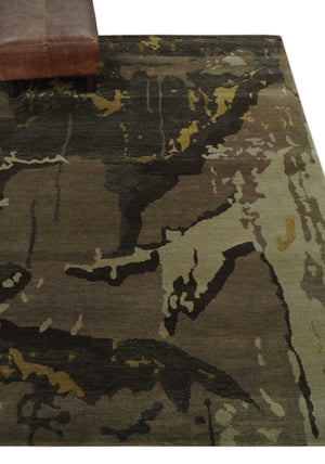 Charcoal, Brown, Beige and Olive Modern Abstract Hand loom 5x6.6 Wool And Art Silk Area Rug