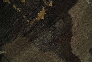Charcoal, Brown, Beige and Olive Modern Abstract Hand loom 5x6.6 Wool And Art Silk Area Rug