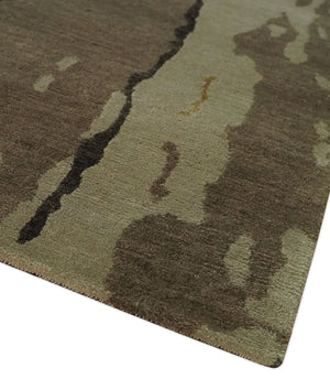 Charcoal, Brown, Beige and Olive Modern Abstract Hand loom 5x6.6 Wool And Art Silk Area Rug
