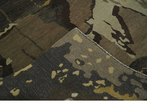 Charcoal, Brown, Beige and Olive Modern Abstract Hand loom 5x6.6 Wool And Art Silk Area Rug