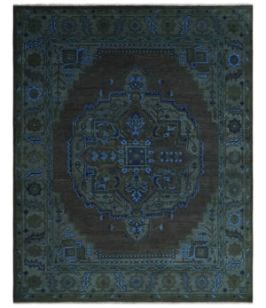 Charcoal, Gray, Green and Blue Neon look Traditional Heriz Medallion Multi Size wool Area Rug