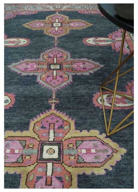 Charcoal, Gray and Pink Traditional Hand Knotted 5x8 and 6x9 Wool Area Rug