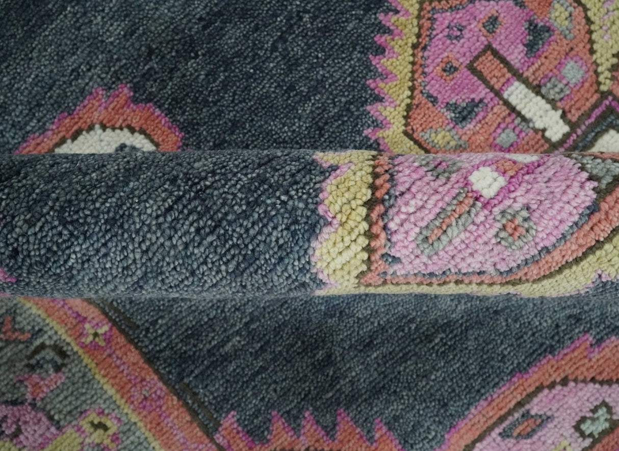 Charcoal, Gray and Pink Traditional Hand Knotted 5x8 and 6x9 Wool Area Rug