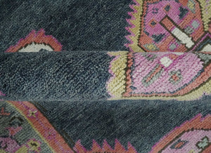 Charcoal, Gray and Pink Traditional Hand Knotted 5x8 and 6x9 Wool Area Rug