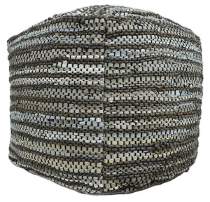 Charcoal, Silver and Ivory Square Jute Pouf Ottoman, Footstool, Side table, Seat , Foot Rest, Living Room, Bedroom, Boho Decor | TRD108