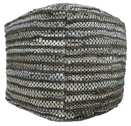 Charcoal, Silver and Ivory Square Jute Pouf Ottoman, Footstool, Side table, Seat , Foot Rest, Living Room, Bedroom, Boho Decor | TRD108