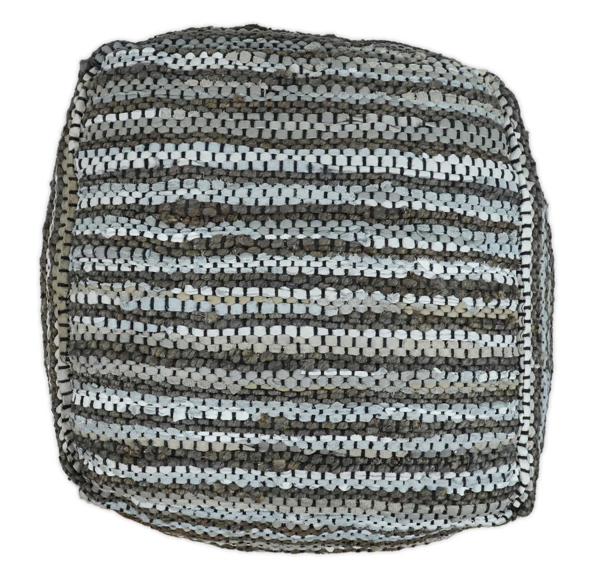 Charcoal, Silver and Ivory Square Jute Pouf Ottoman, Footstool, Side table, Seat , Foot Rest, Living Room, Bedroom, Boho Decor | TRD108