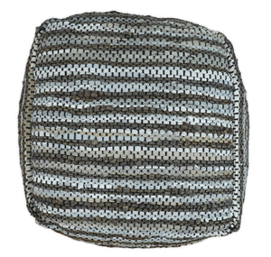Charcoal, Silver and Ivory Square Jute Pouf Ottoman, Footstool, Side table, Seat , Foot Rest, Living Room, Bedroom, Boho Decor | TRD108