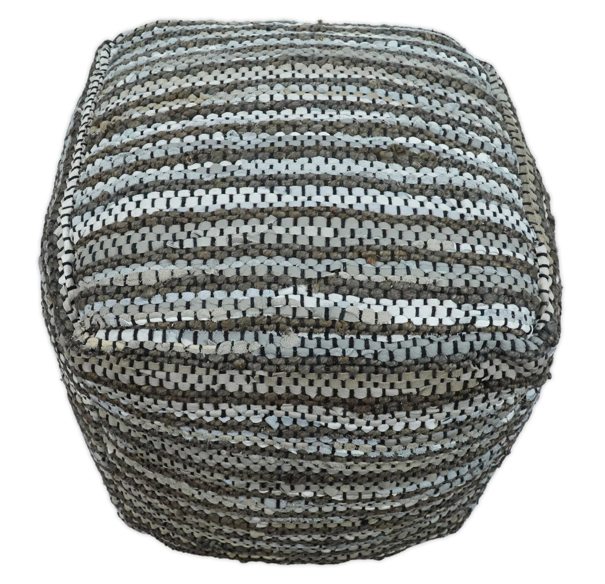 Charcoal, Silver and Ivory Square Jute Pouf Ottoman, Footstool, Side table, Seat , Foot Rest, Living Room, Bedroom, Boho Decor | TRD108