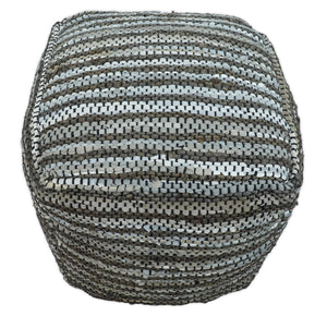 Charcoal, Silver and Ivory Square Jute Pouf Ottoman, Footstool, Side table, Seat , Foot Rest, Living Room, Bedroom, Boho Decor | TRD108