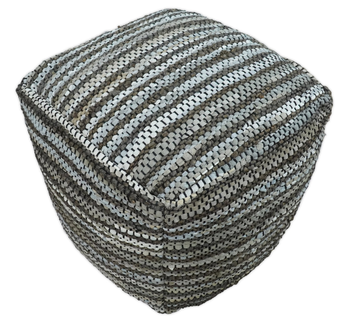 Charcoal, Silver and Ivory Square Jute Pouf Ottoman, Footstool, Side table, Seat , Foot Rest, Living Room, Bedroom, Boho Decor | TRD108