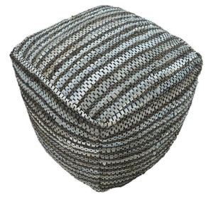 Charcoal, Silver and Ivory Square Jute Pouf Ottoman, Footstool, Side table, Seat , Foot Rest, Living Room, Bedroom, Boho Decor | TRD108