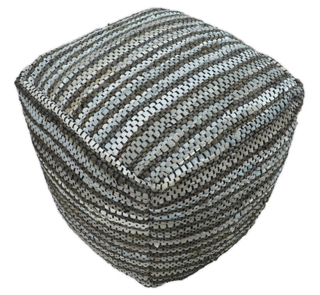 Charcoal, Silver and Ivory Square Jute Pouf Ottoman, Footstool, Side table, Seat , Foot Rest, Living Room, Bedroom, Boho Decor | TRD108