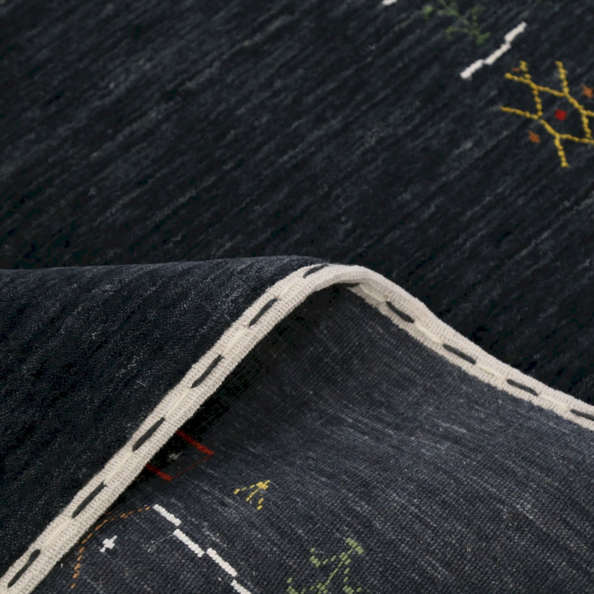 Charcoal Tribal Design Border Hand Loomed Wool Area Rug