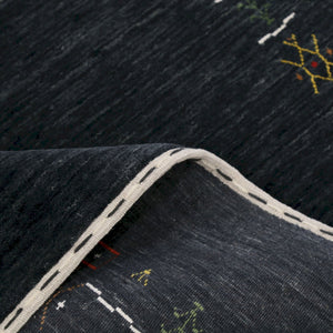 Charcoal Tribal Design Border Hand Loomed Wool Area Rug