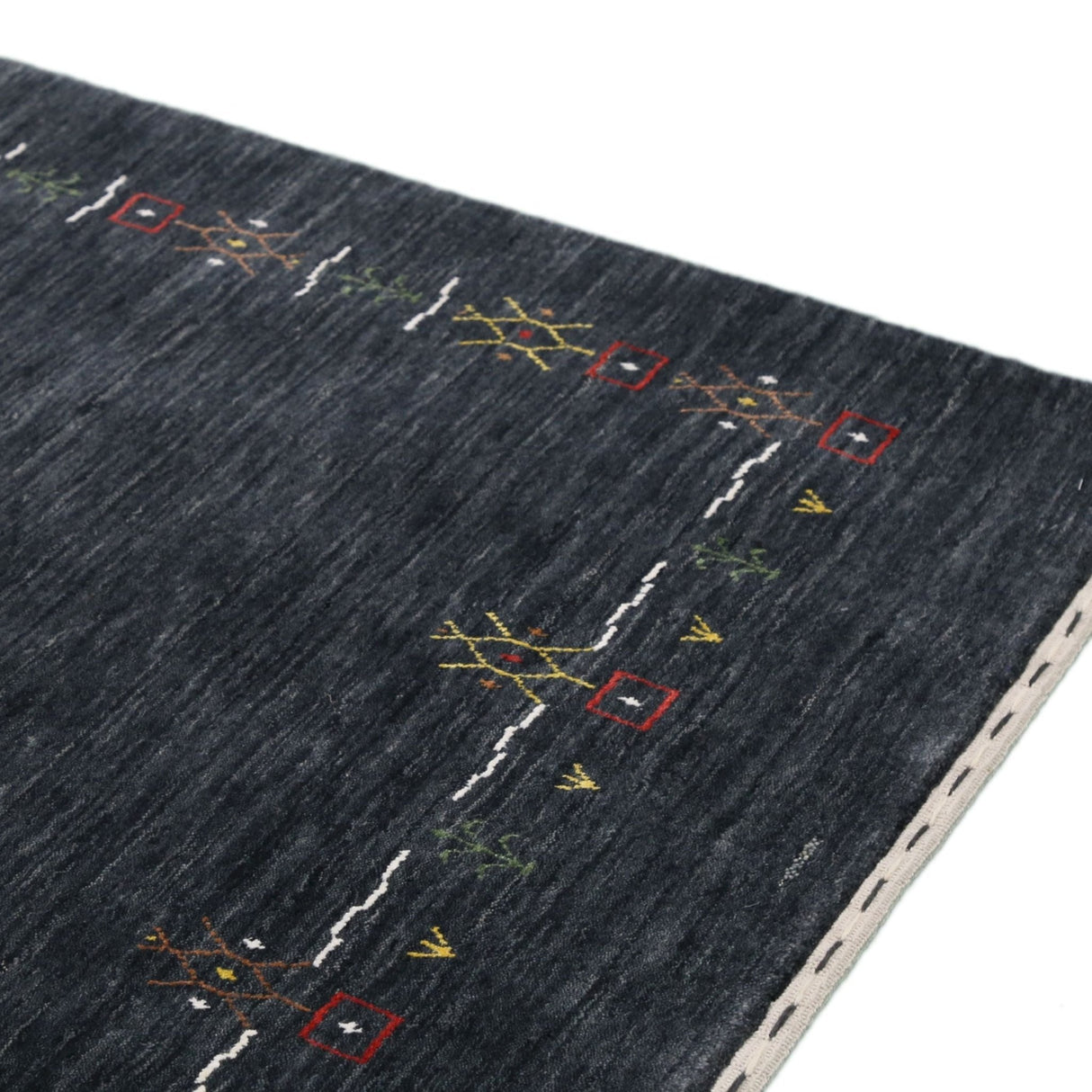 Charcoal Tribal Design Border Hand Loomed Wool Area Rug