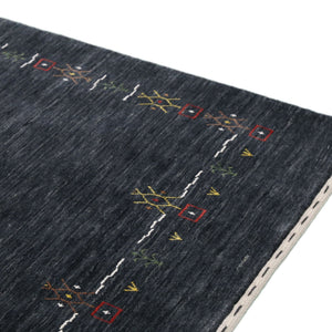 Charcoal Tribal Design Border Hand Loomed Wool Area Rug