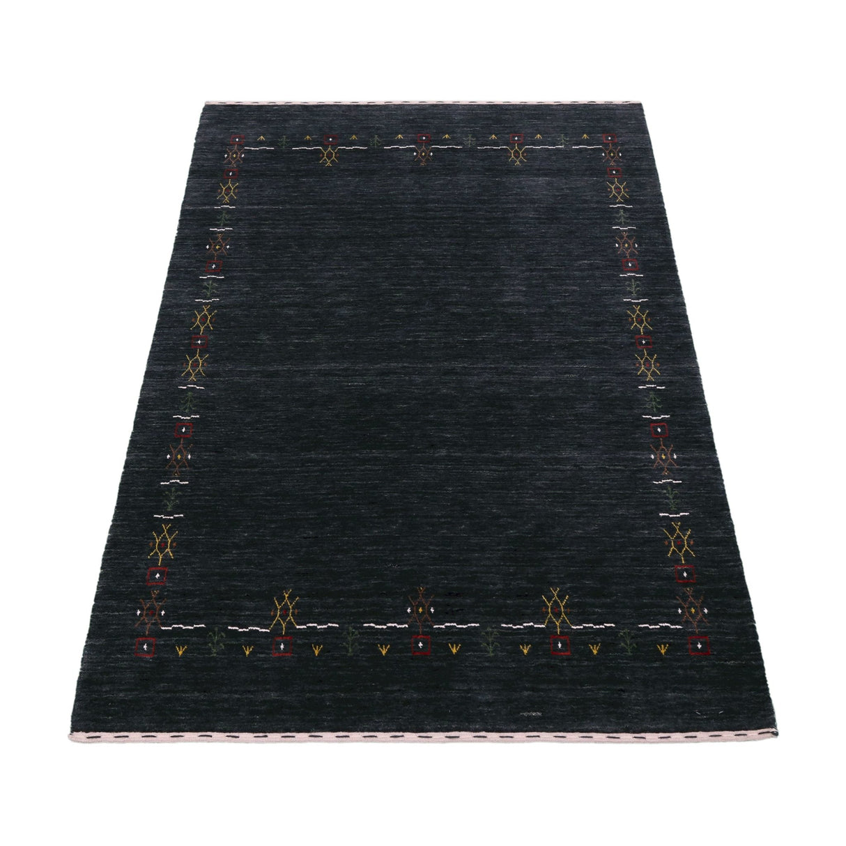 Charcoal Tribal Design Border Hand Loomed Wool Area Rug