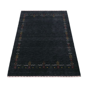 Charcoal Tribal Design Border Hand Loomed Wool Area Rug