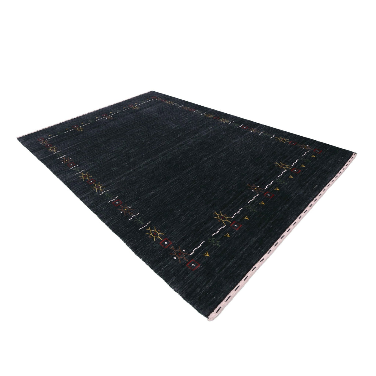 Charcoal Tribal Design Border Hand Loomed Wool Area Rug