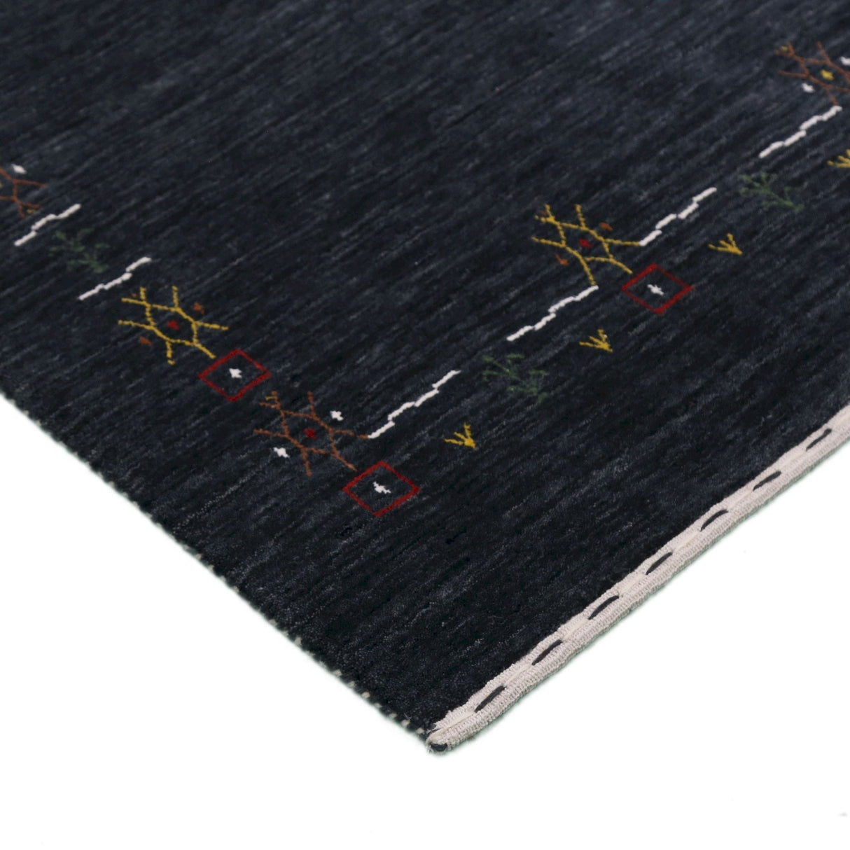 Charcoal Tribal Design Border Hand Loomed Wool Area Rug