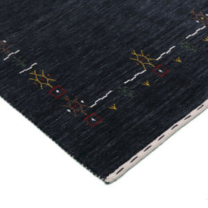 Charcoal Tribal Design Border Hand Loomed Wool Area Rug