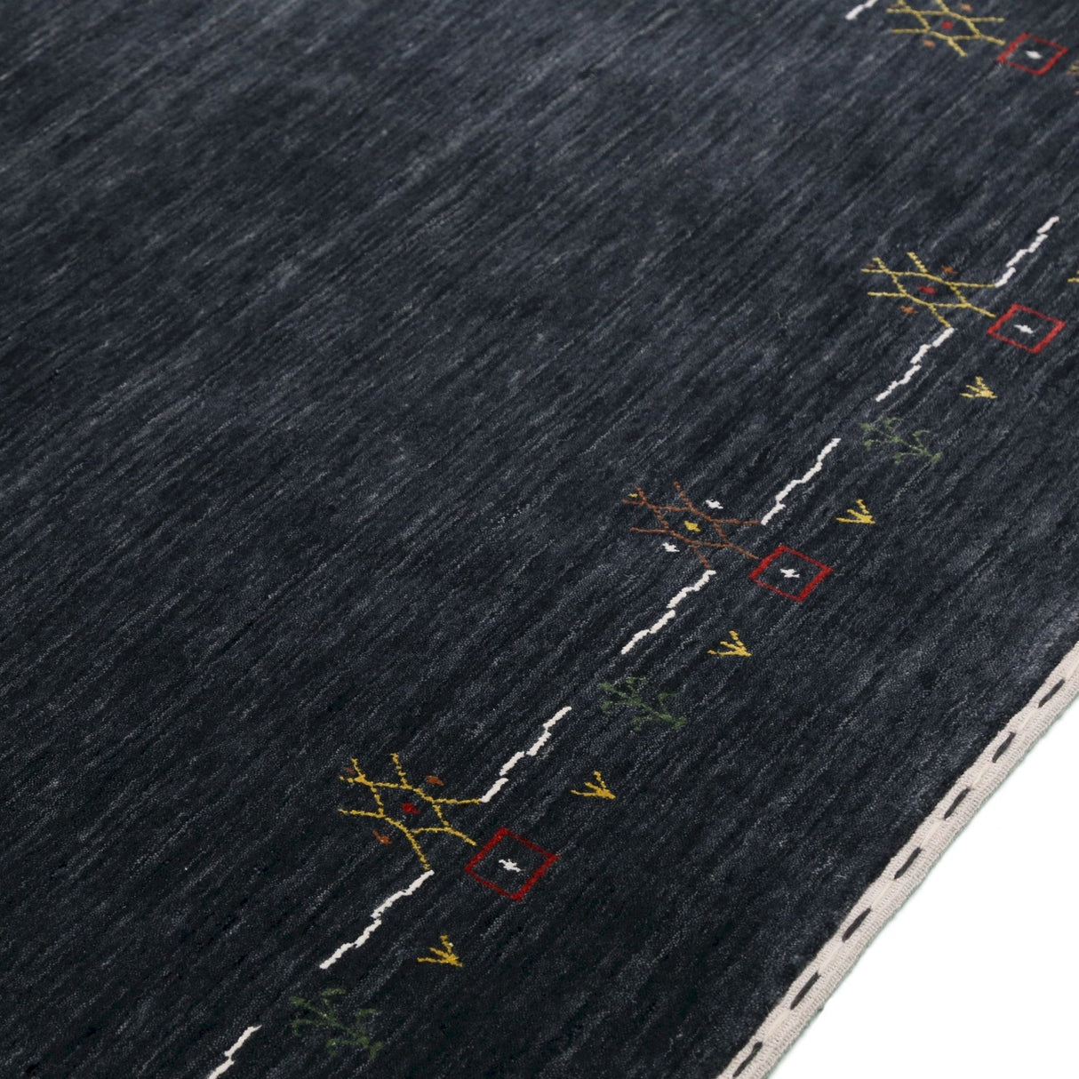 Charcoal Tribal Design Border Hand Loomed Wool Area Rug