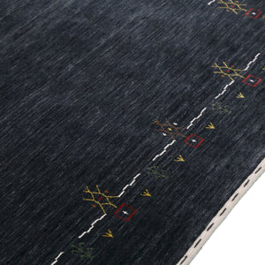 Charcoal Tribal Design Border Hand Loomed Wool Area Rug