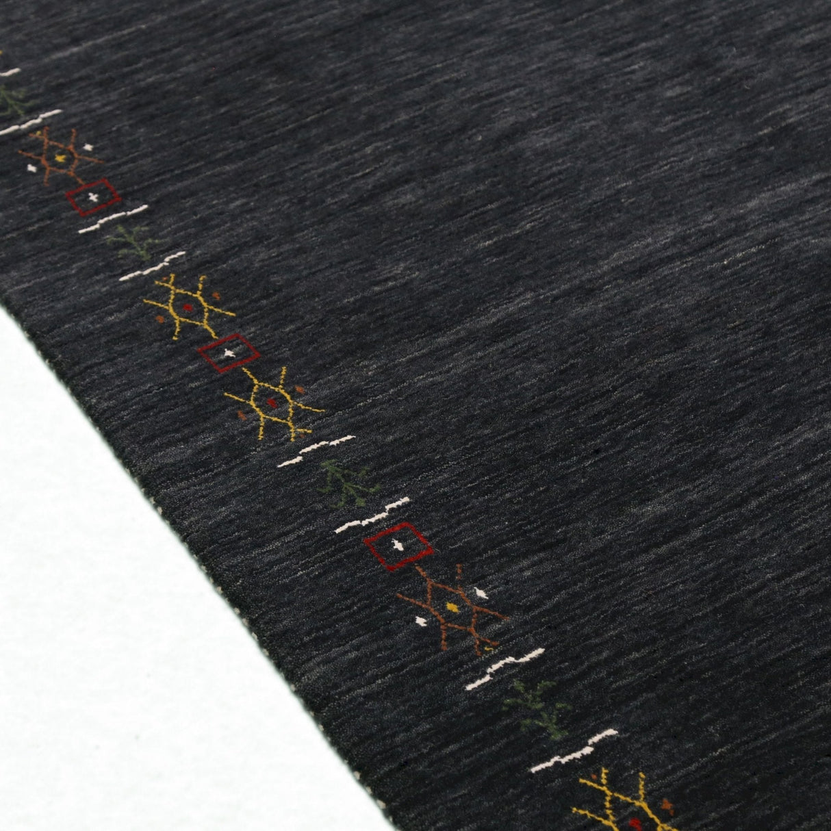 Charcoal Tribal Design Border Hand Loomed Wool Area Rug