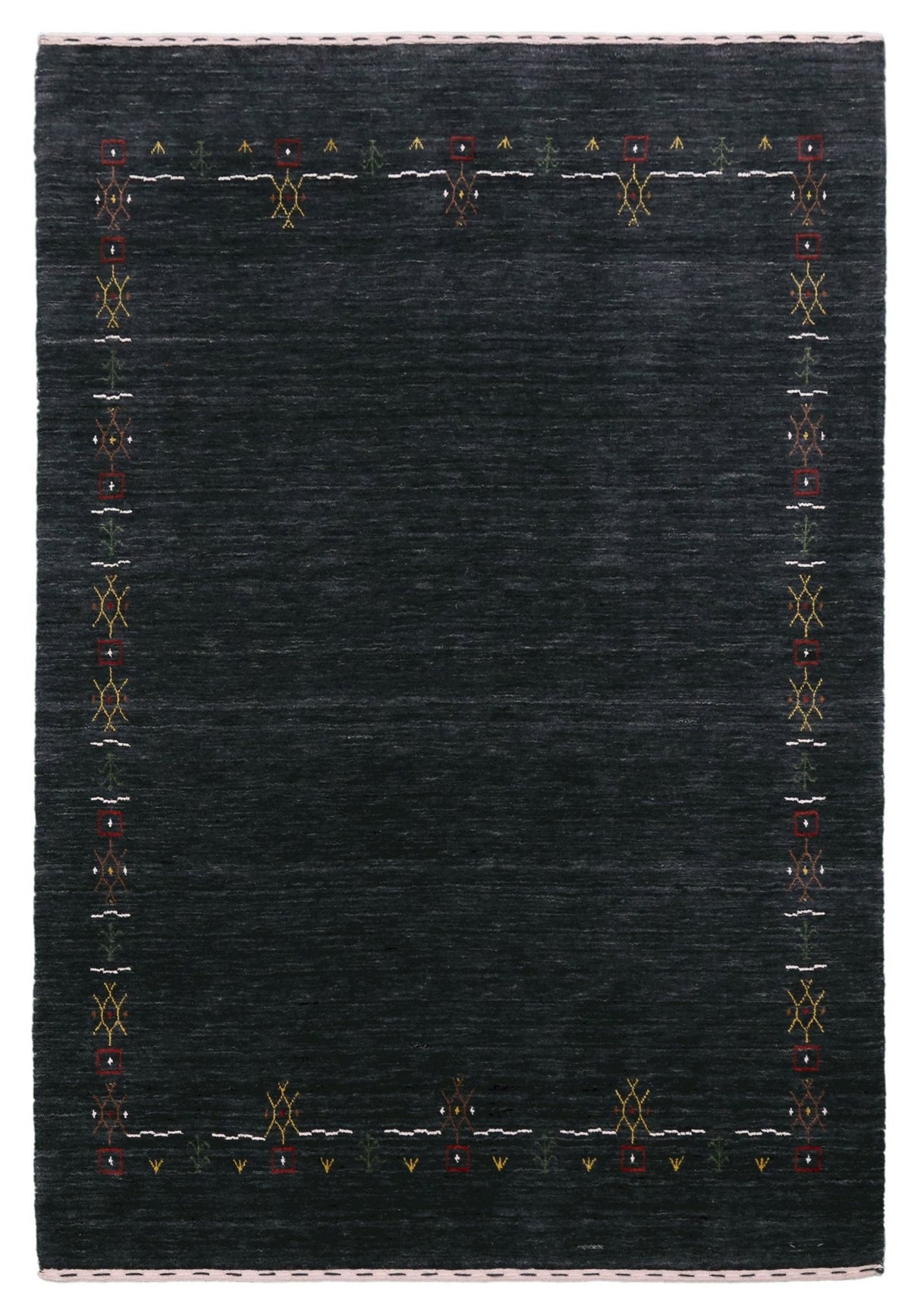 Charcoal Tribal Design Border Hand Loomed Wool Area Rug