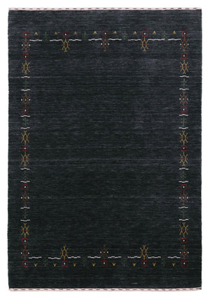 Charcoal Tribal Design Border Hand Loomed Wool Area Rug