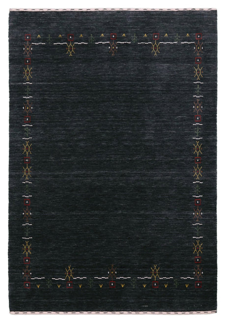 Charcoal Tribal Design Border Hand Loomed Wool Area Rug