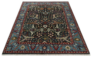 Charcoal and Blue Hand Knotted Oushak Multi Size Wool Area Rug