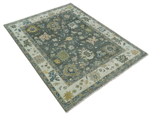 Charcoal and Ivory Hand Knotted Traditional Oushak Custom Made Wool Area Rug