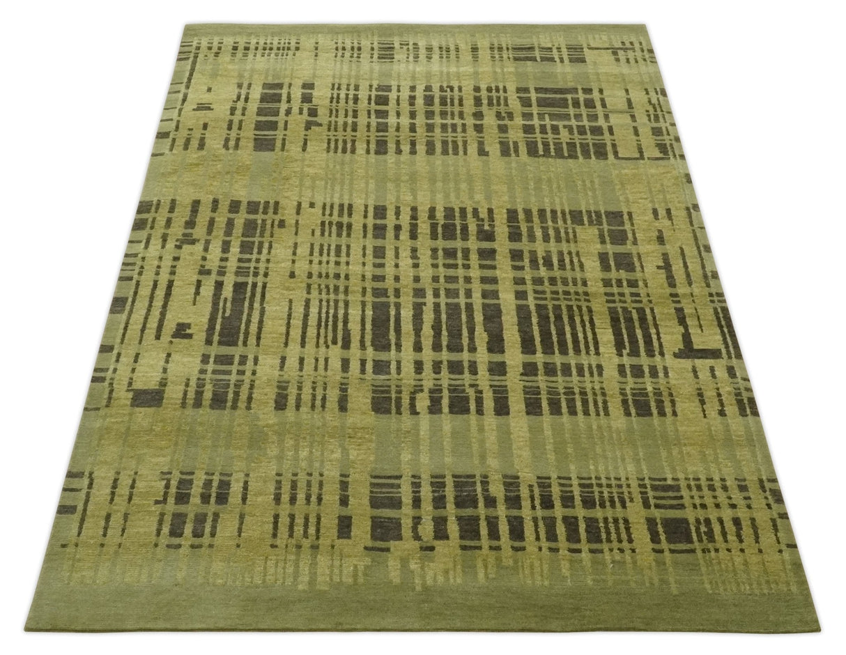 Charcoal and Olive Modern Stripes Design 5.8x7.10 Hand loom wool area Rug